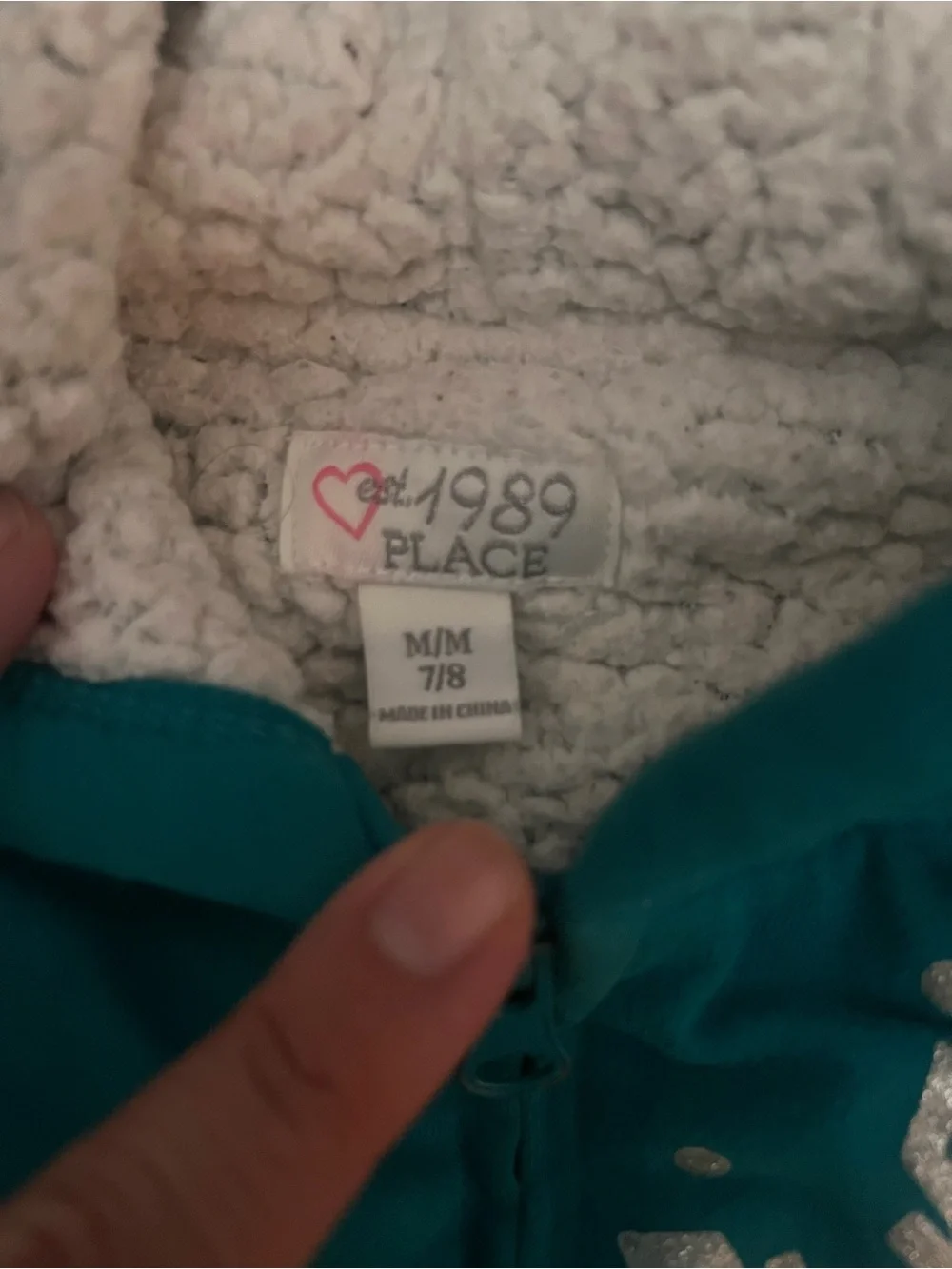 1989 Place Teal Hooded Puffer Jacket with Snowflake Print